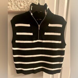 MNG Women’s Zip-Up Sweater in Black and White Stripes